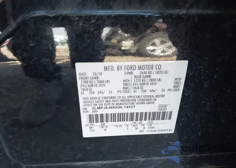 2019 Lincoln Nautilus Standard from USA, damaged, VIN 2LMPJ8J9XKBL14523